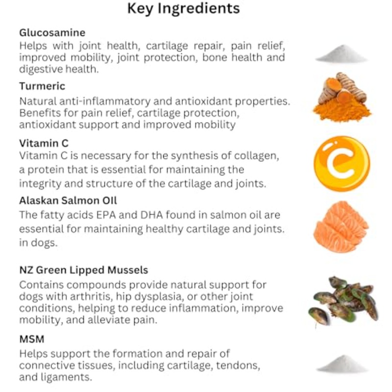 Hip and Joint Support - Glucosamine for Dogs Soft Chews, Joint Supplement with Glucosamine, Omega 3 and 6, MSM, Turmeric, Anti Inflammatory, Support + Mobility 120 Soft Chews