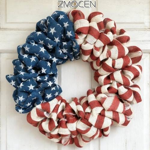 22 inch handmade jute wreath suitable for flag print door hanging indoor outdoor decoration with retro wall mountable wreath for 4th of spring summer festive home d cor