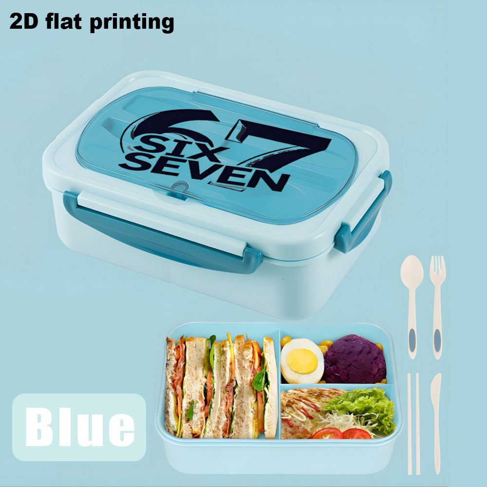 Image of One-piece Portable Bento Box Featuring A Cartoon Design With "67" In A 6 And Graphic, Suitable For Meal Preparation And Reusable For School, Office, Picnics, Camping, Travel, And Daily Storage