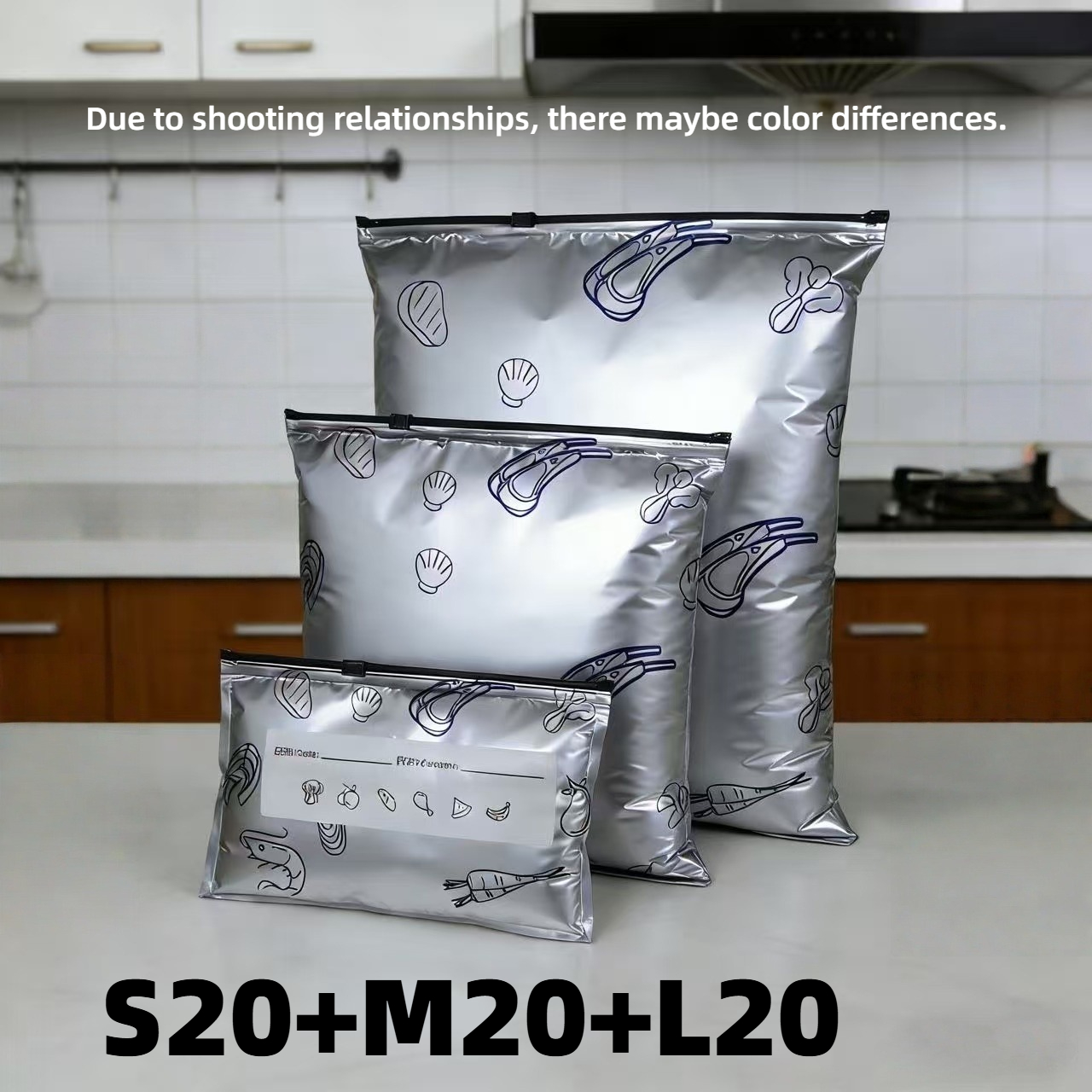 E-shop 60 wiederverwendbare, selbstverschließende Aluminiumfolienbeutel, geeignet für Fleisch, Gemüse, Snacks und Lebensmittelaufbewahrung, mit
