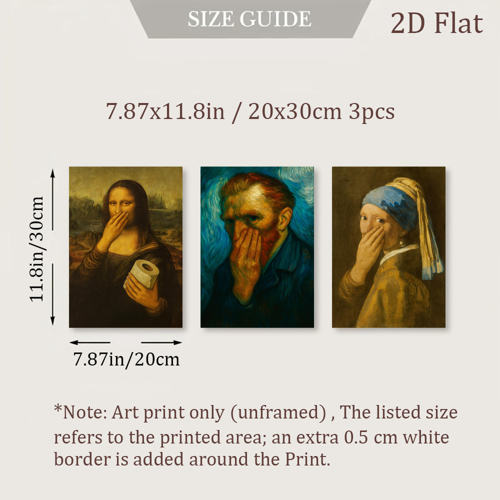 TEMU 2d Flat, 2d Flat, Set Of 3 Unframed Classic Parody Art Prints, Humorous Wall Art Posters, Canvas Paintings Of Mouth, Artistic Trio For Wall