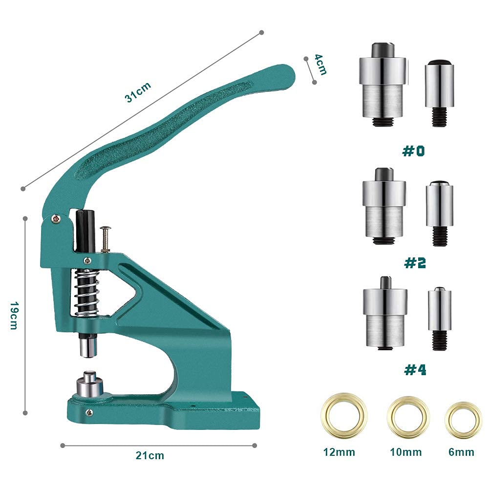 Hand Punch Set With 3 Sizing Molds For 6mm 10mm 12mm Grommets, Includes 900 Metal Eyelets For Diy Leather Craft, On Belts, Shoes, Bags And Apparel, Adjustable Rotary Mechanism