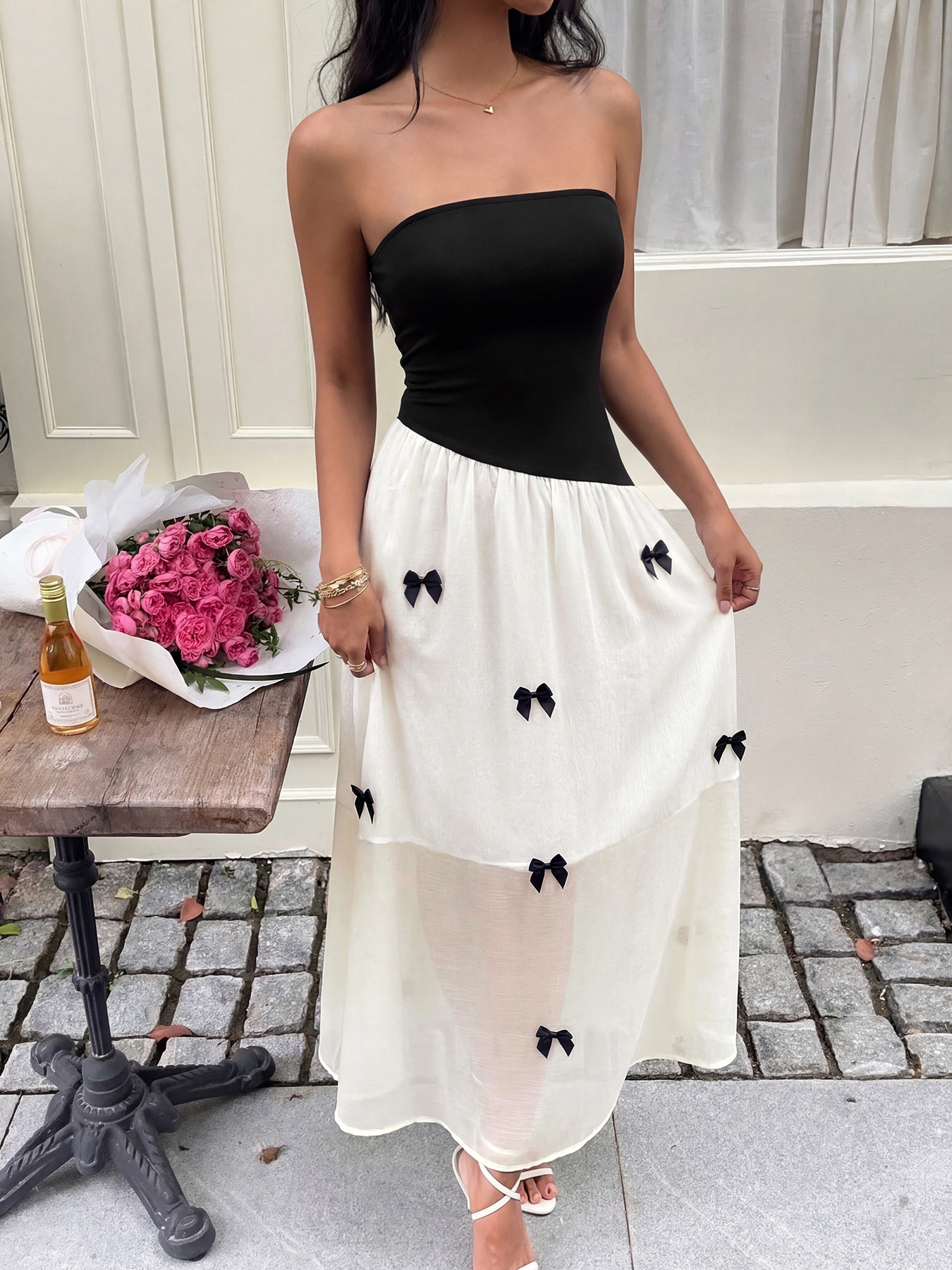 black and white dress maxi Crepe and lace maxi dress