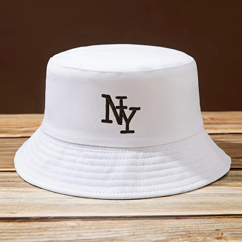 TEMU Unisex Adjustable Ny Embroidered Fisherman Hat- Black With White Contrast Truck Hat, Breathable Outdoor Fishing Camping Beach Hat, Spring/summer