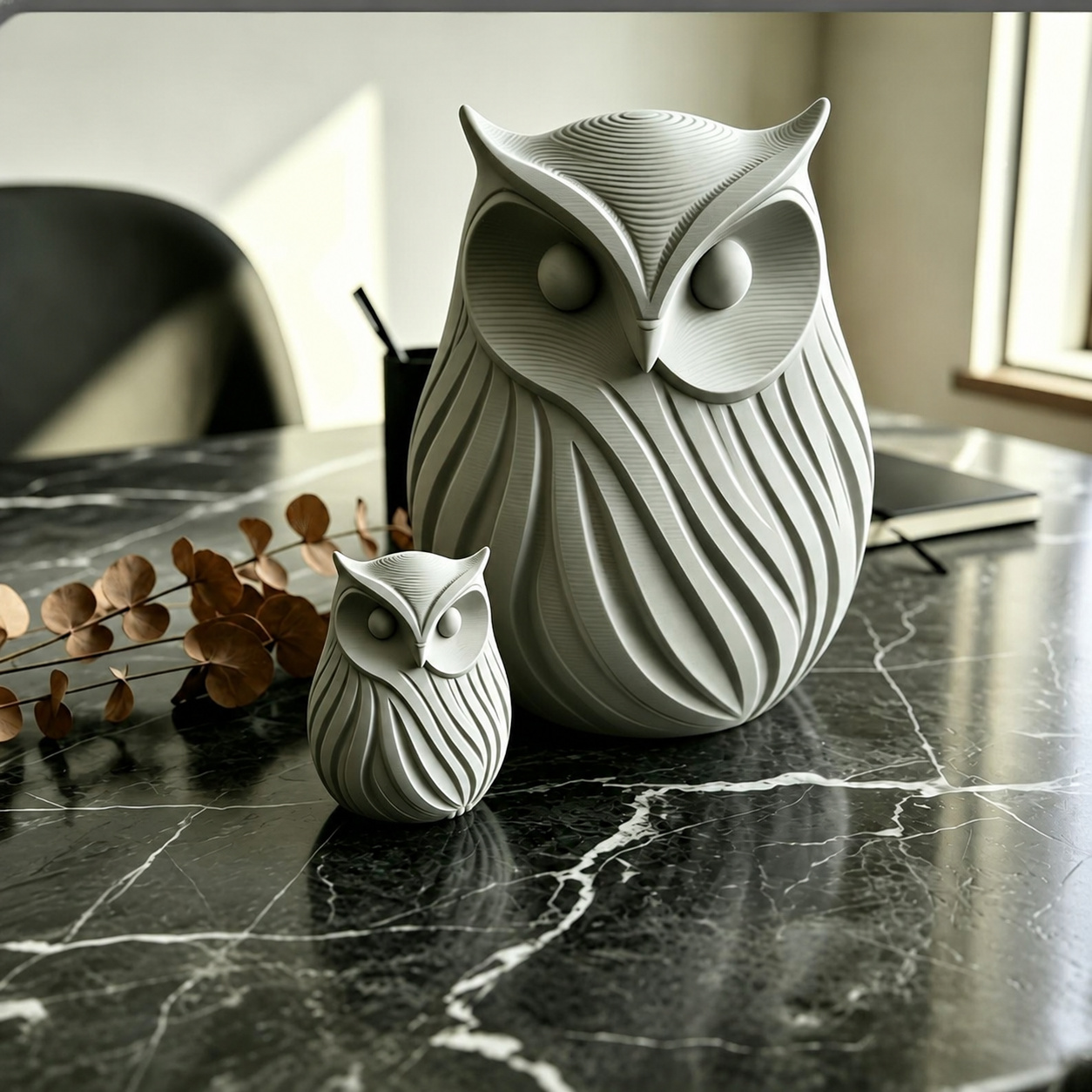 TEMU 2pcs Set Abstract Owl Statues Collectible Dolls, Modern Art Minimalist Owl Sculpture, Desktop Figurine Decor For Living Room Bedroom Office