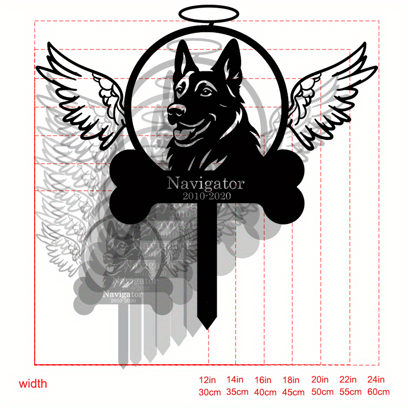 Customizable German Shepherd Memorial Stake with Hand-Drawn Angel Design