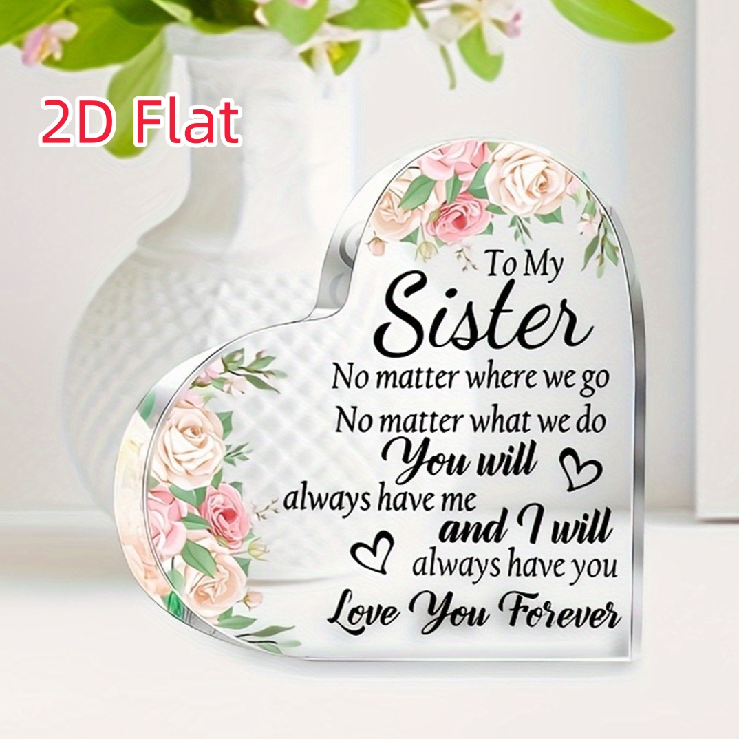 TEMU 2d Flat, 2d Flat Sisters Gifts, -shaped Acrylic Plaque, Friendship Gift, Inspirational Decor, Women, , Gift, Birthday, Relocation, Retirement,