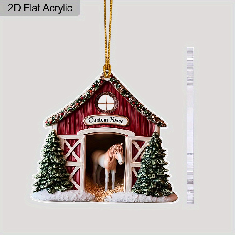 TEMU 2d Flat - Personalized 2d Flat Acrylic Christmas Ornaments, Measuring Inches (8 Cm), Featuring A Red House And . Customizable With Names, Make