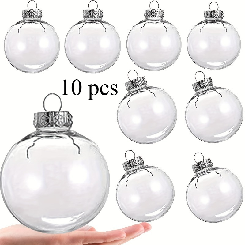 TEMU 10pcs Pack 10pcs Clear Transparent Fillable Plastic Ball Ornaments With Detachable Hanging & String - Suitable For Halloween, Christmas,