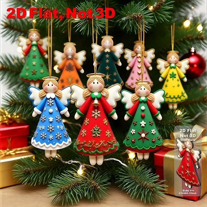 TEMU 2D Piatto, Design 2D Piatto, 8 Pezzi di Angeli Colorati in Legno per Decorazioni Natalizie, Adatti per Casa/Ufficio/Aula �� Regalo per Natale,