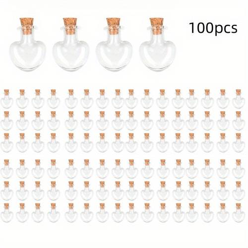 100 mini heart shaped glass bottles with cute bottle stoppers glass bottle pendants transparent drifting bottles used for diy crafts and wedding birthday party supplies