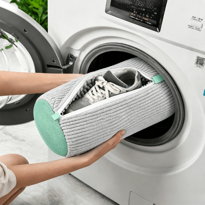 TEMU Shoe Washing Bag For Washing Machine, Fluffy Fiber Maintains 360° Cleaning, Durable Zipper Reusable Bag, Oval Protective Laundry Bag For