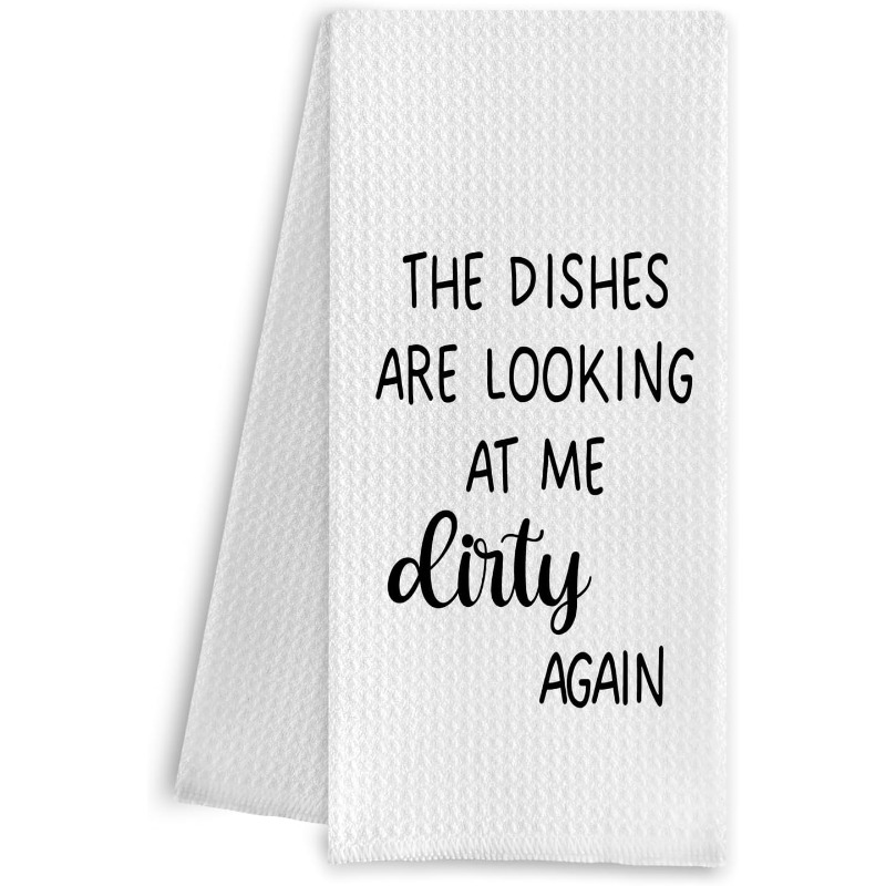 TEMU 1pc Funny Kitchen Towels Suitable For Dish Drying & Decor - Modern Humorous Dishcloth With "the Dishes Are Dirty Again" Print, Machine Washable