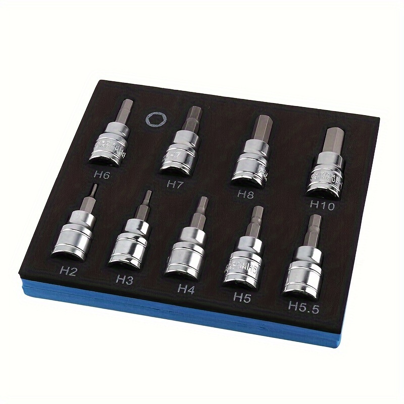 E-shop 9-teiliges Metrisches Inbusschlüssel-Set, 3/8" Antrieb - Langlebige Chrom---Inbusschlüssel für Ratschen & Verlängerungen, Größen 2mm-10mm