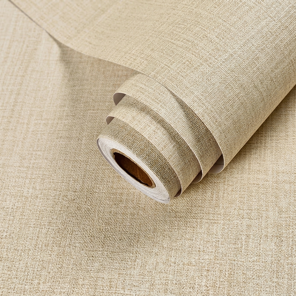 TEMU 1 Rouleau de Papier Peint Auto-Adhésif Beige Style Bohème Texture Lin, Pré-encollé, Autocollant Vinyle à et Coller, Amovible, Résidus Après