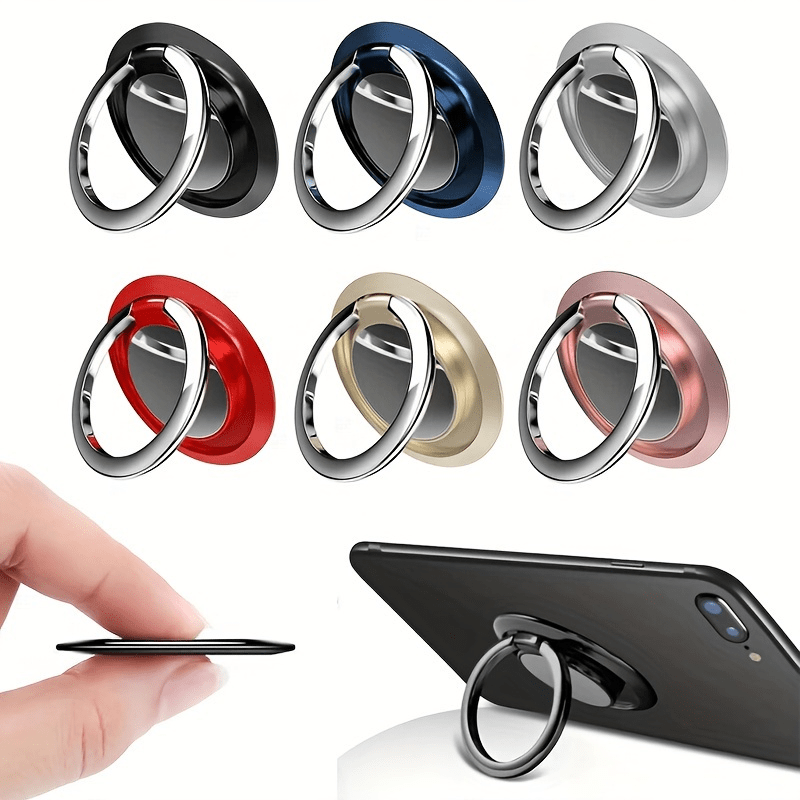 TEMU Random 6pcs Universal Finger Ring Holder Stand Degree Rotating For Mobile Phone Car Magnetic Mount Phone Back Sticker Pad Bracket