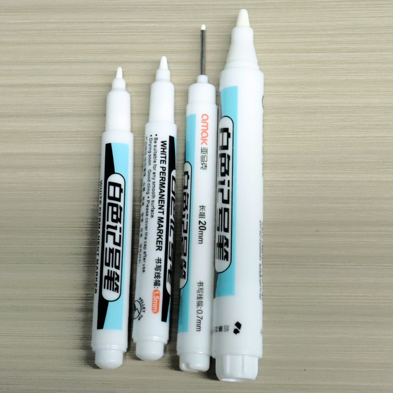 Image of 4pcs White Marker Pens, Non-fading Fine Tip, Non-toxic, Quick-dry, Odorless, For Drawing, Graffiti, Writing Pens Long Head 0.7 Tip 1.0 1.5 2.5mm
