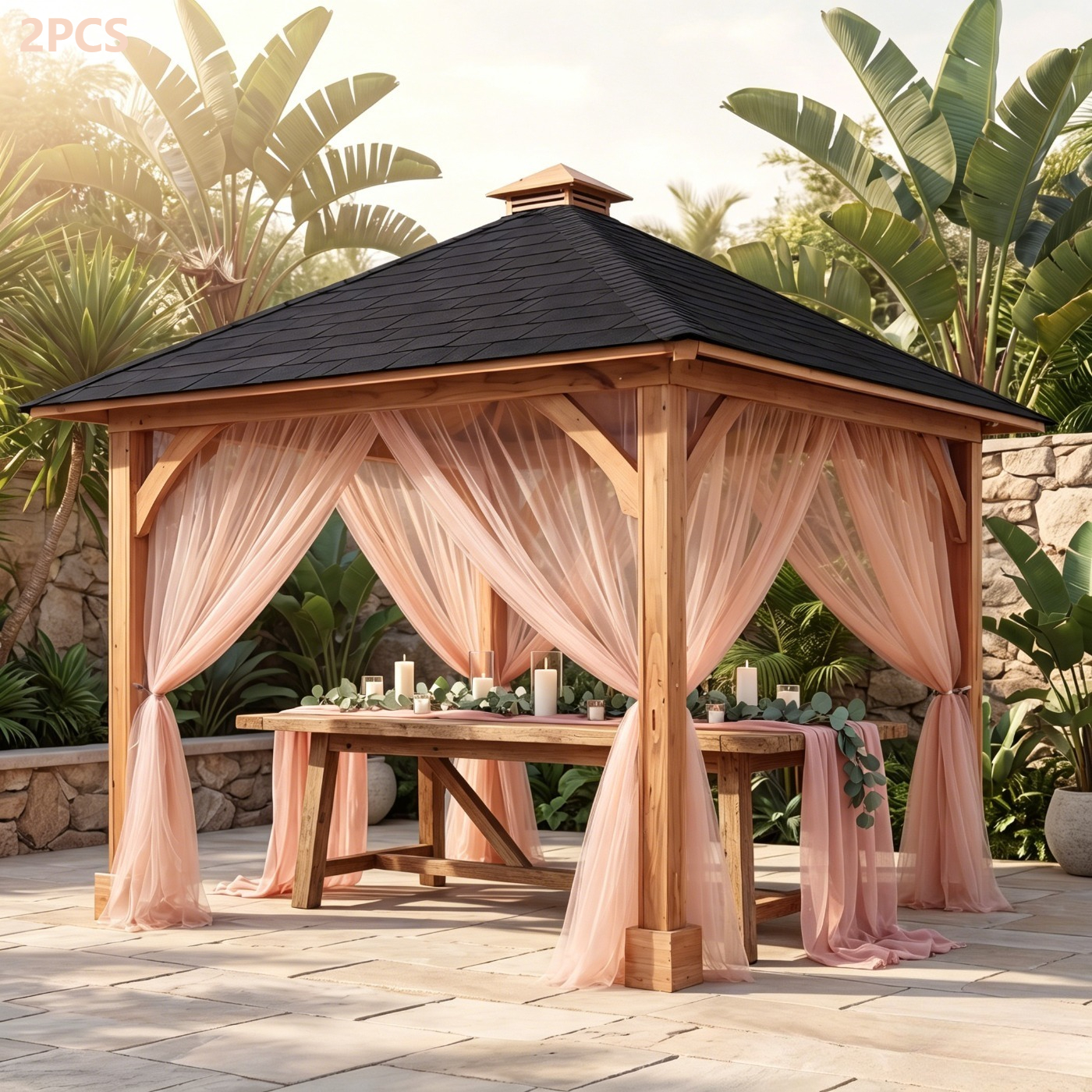 TEMU 2-pack Stylish Apricot Pink Outdoor Window Sheers, Lightweight Voile Curtains Made From High-quality Polyester Material - Suitable For Daily Use
