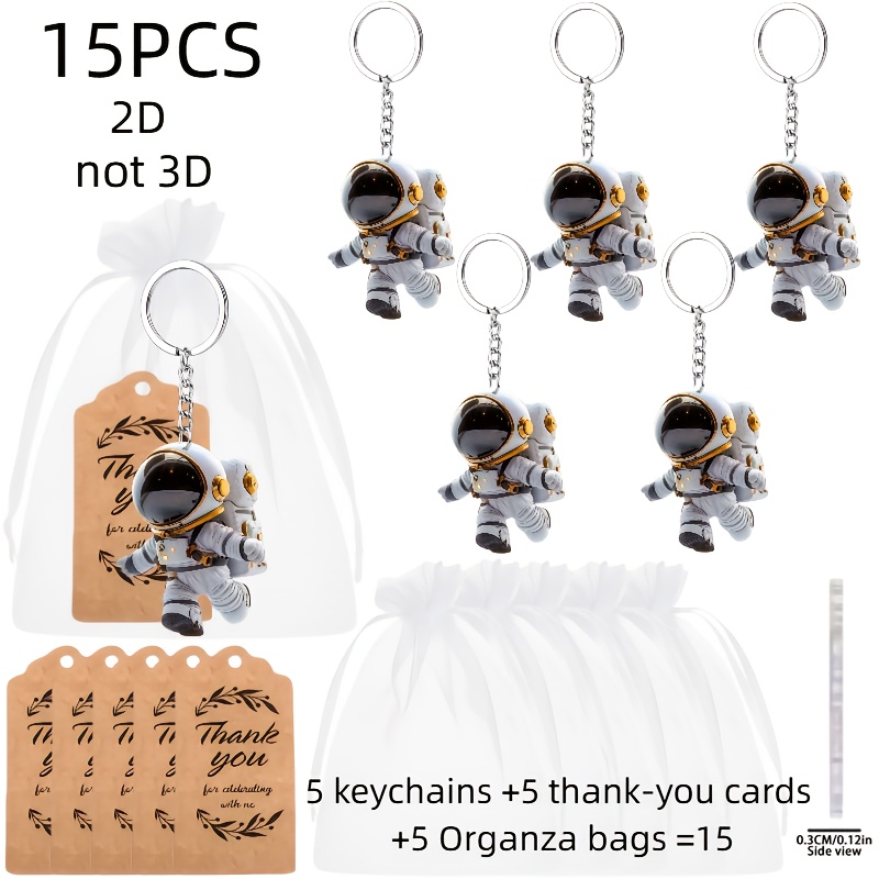 TEMU Flat 2d, A Gift For Her/him - Flat 2d, 15pcs Keychain Set, Astronaut Keychain Party Favor Gift Set - Includes 5 Flat 2d Acrylic Keychains, 5