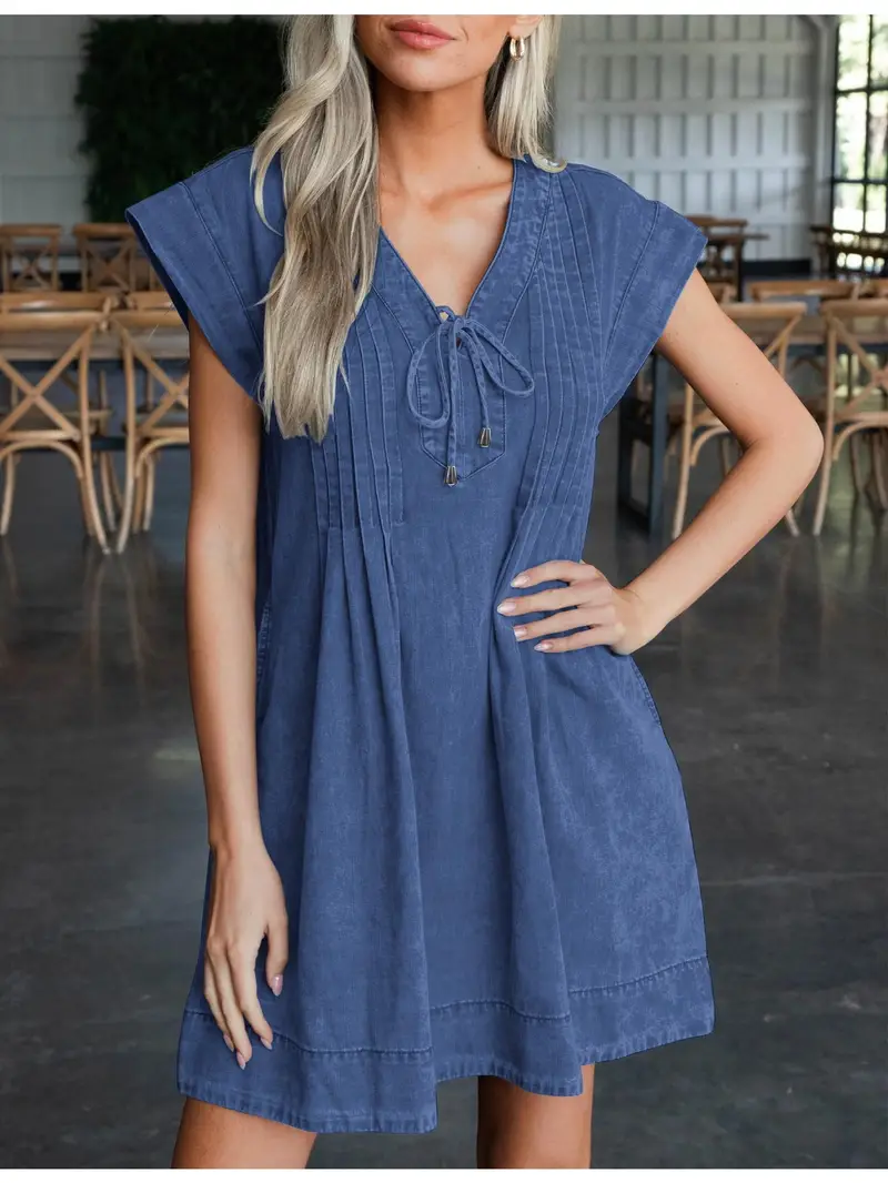 womens casual denim dress spaghetti ruffle drawstring - Temu womens casual denim dress spaghetti ruffle drawstring - Temu