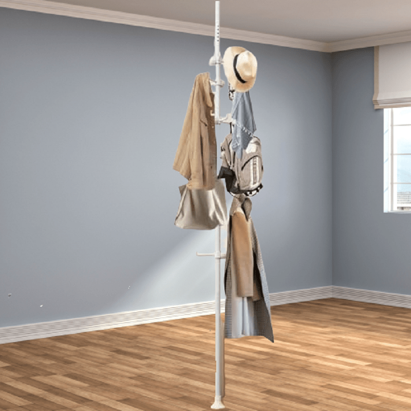 TEMU 1pc Of Ultra-space-saving Vertical Hanger, 56 To 125 Inches Adjustable Tension Rod Hanger, With 12 Hooks, Suitable For Hanging Clothes, Jackets,