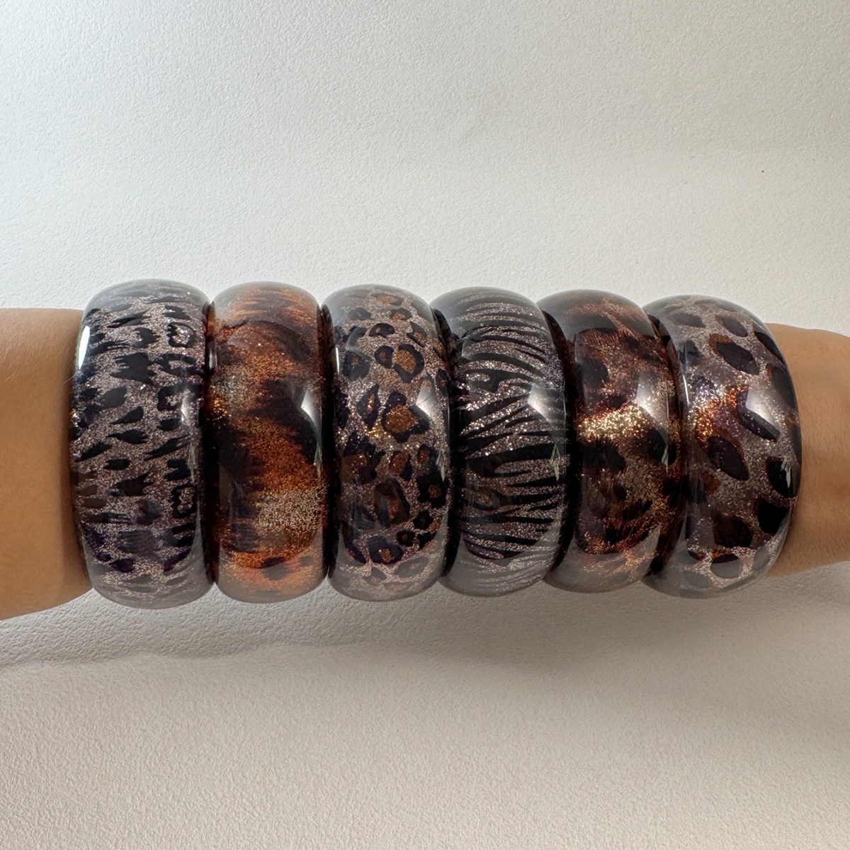 Retro Geometric Leopard Resin Bracelet, Unique Gift