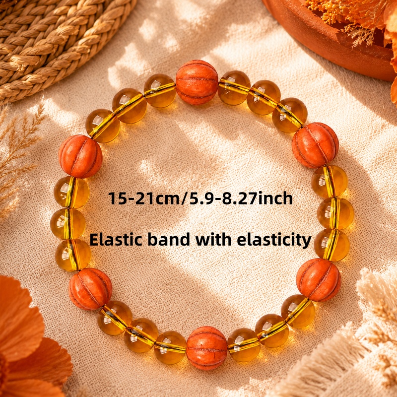 Unisex Orange Transparent Glass Elastic Bracelet