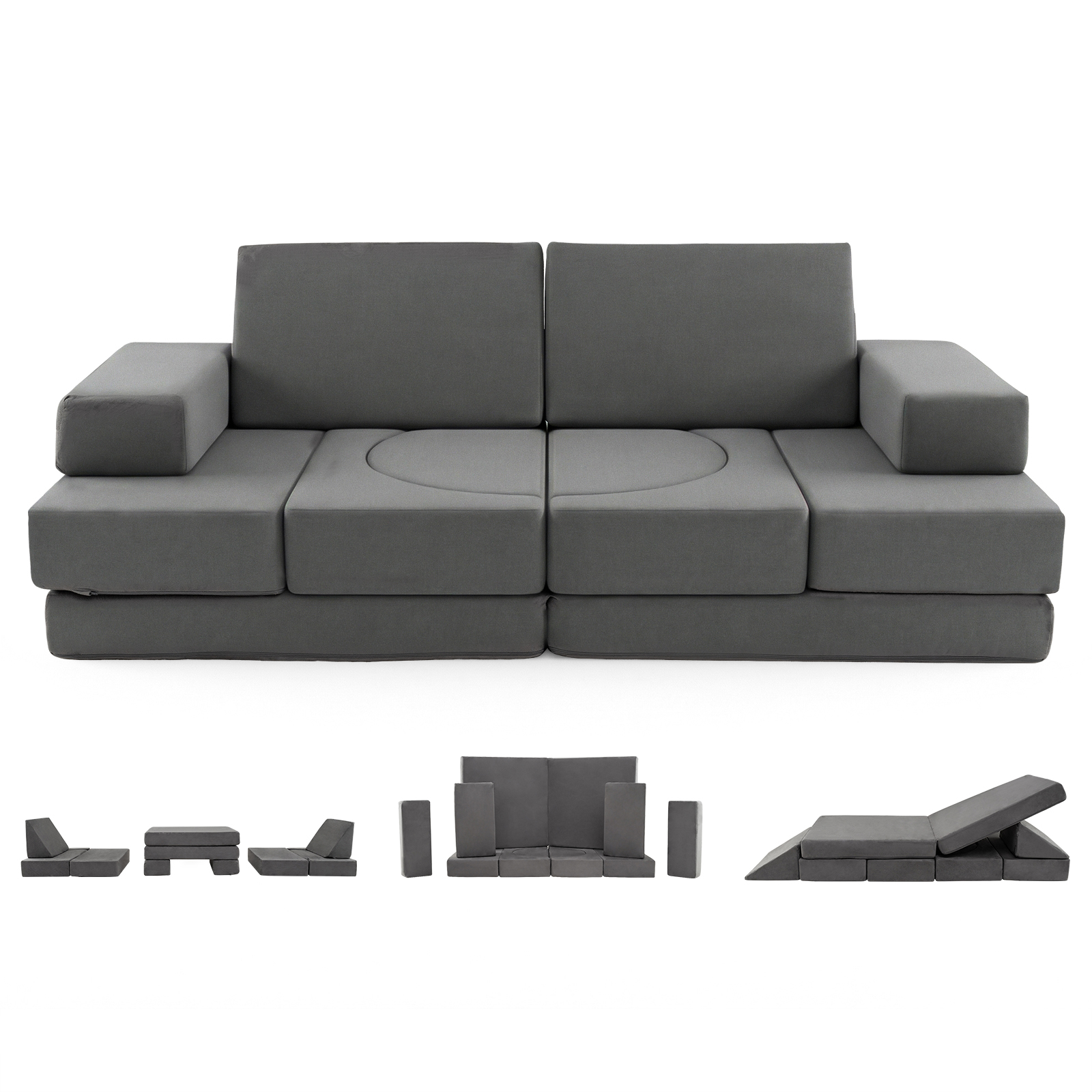 12pcs Modular Kids , Convertible Sectional Sofa With Machine-washable Covers, High Density Sponge Fillings, Climb & Crawl Foam Floor Playset For Living Room