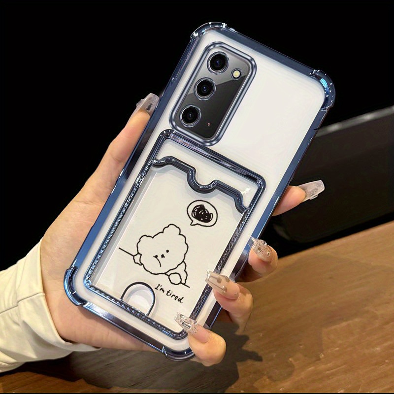 TEMU Phone Case: Note20 Card Holder Slot Phone Case For Compatible With Galaxy Note 20 Transparent Plating Cover And Shockproof Tired Bear Protector