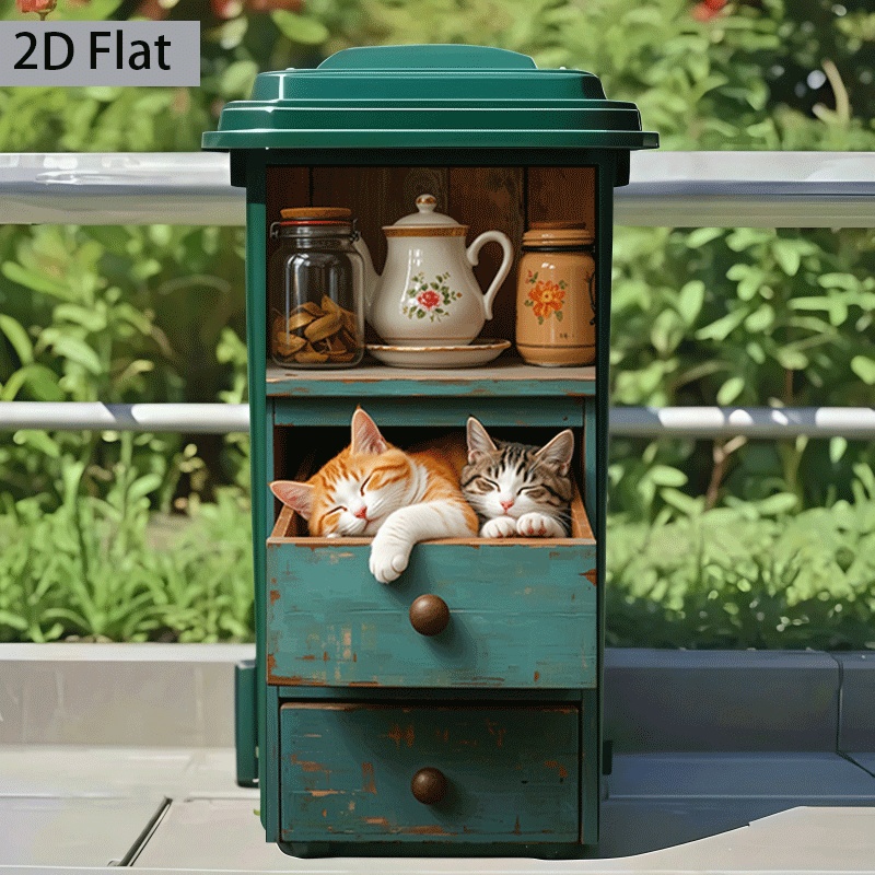Image of [2d Flat Printing] 1pc Trash Can Sticker 37 X 82 Cm Drawer Theme Design Self-adhesive Wall Decoration Kitchen Trash Can Decor (suitable For Trash Cans, Walls, Home Decor)