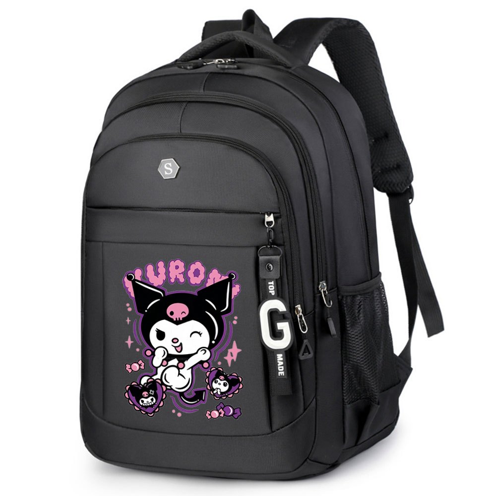 E-shop 1 Stück Kuromi Rucksack – Großvolumiger Schulrucksack mit Kuromi-Motiv, Mehrere Fächer & Seitentaschen – Langlebiger Polyester-Rucksack für