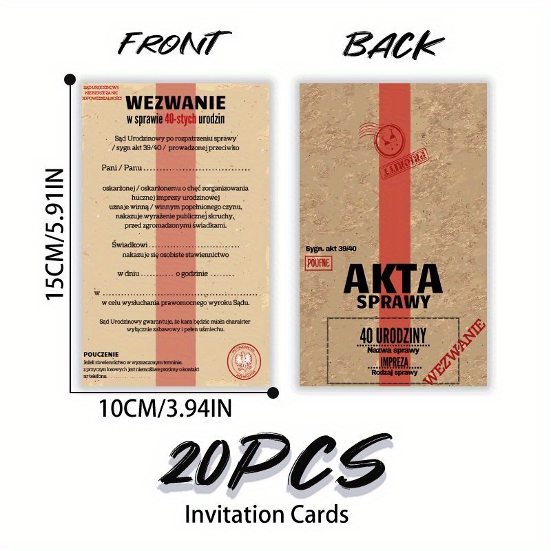 TEMU 20 stuks, Poolse taal uitnodigingskaarten, gepersonaliseerde hoofdafbeelding verjaardagsuitnodigingskaarten, teambuilding activiteiten, feestjes