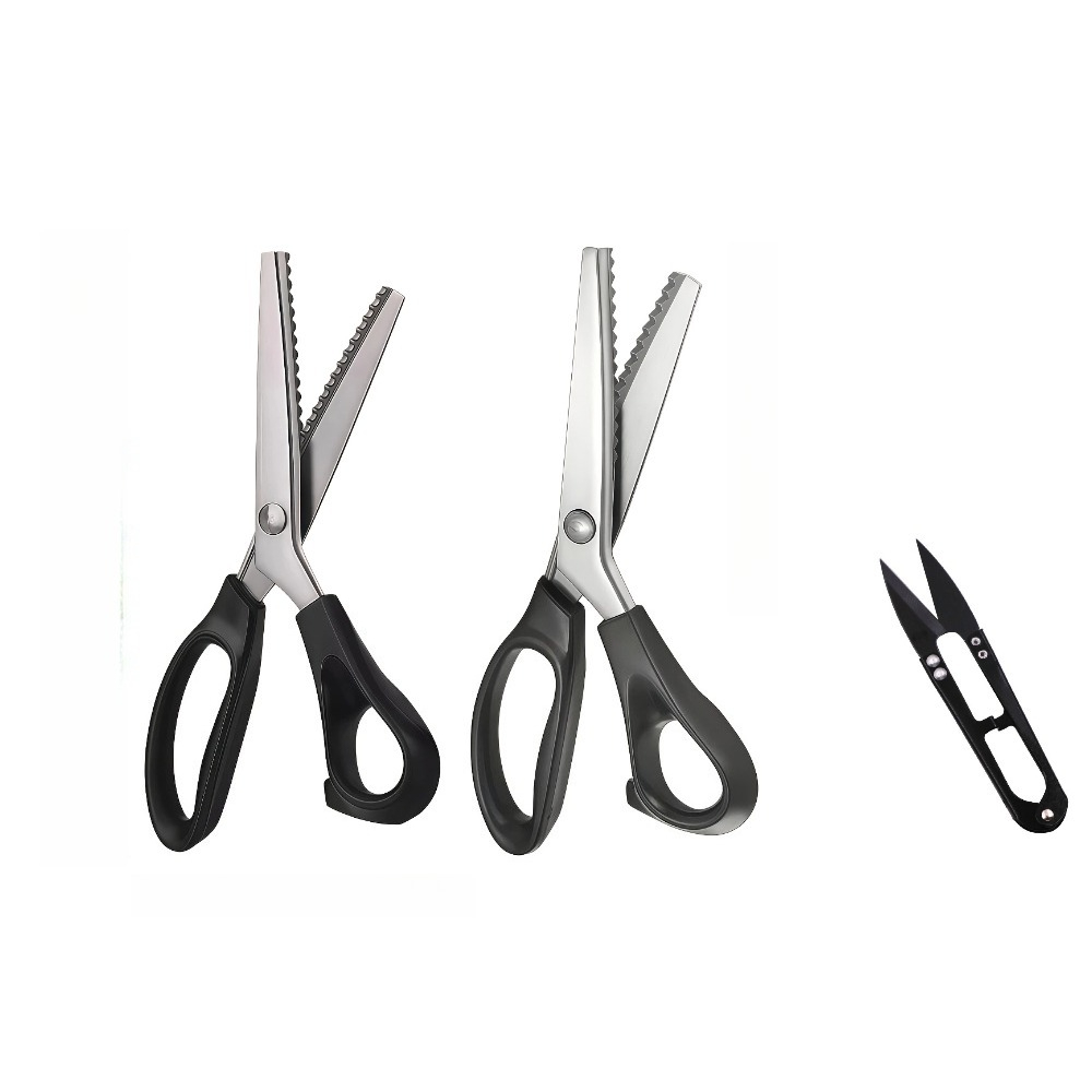 TEMU Set da 3 pezzi (2 forbici per tessuti + 1 tronchesino per filo ) Forbici professionali da sarto per tessuti, lame seghettate a punta triangolari