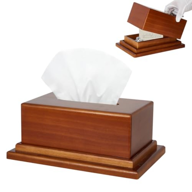 solid wood tissue box cover with hidden secret storage compartment hidden organizer for bathroom living room office decorative cube tissue holder with smooth dispensing slot fits standard rectangular boxes 9 5x5 5x2 36in ideal for home nightstand gift home decor accessory   decor handcrafted storage solution home organizers Product details 0