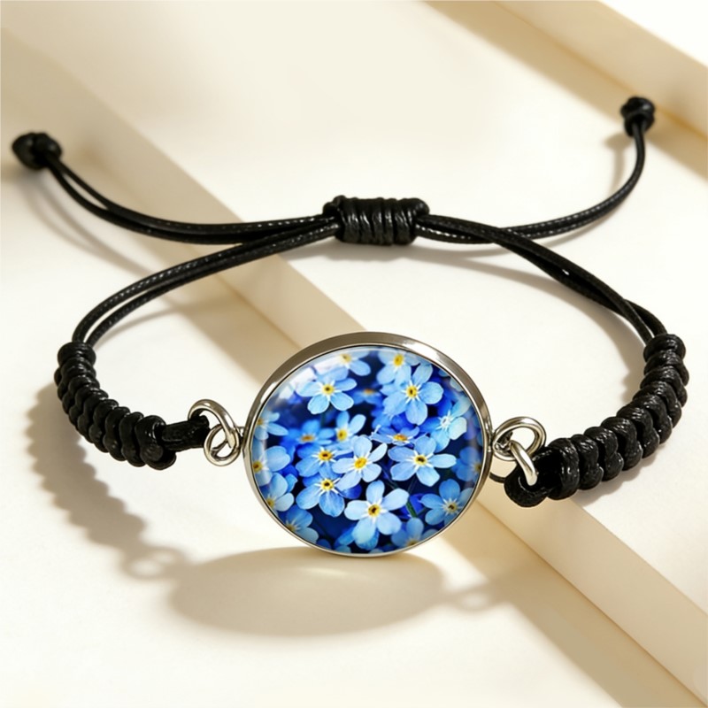 TEMU 1pc Blue Purple -me-not Flower Glass Dome Decorative Bracelet, Bangle, Unisex