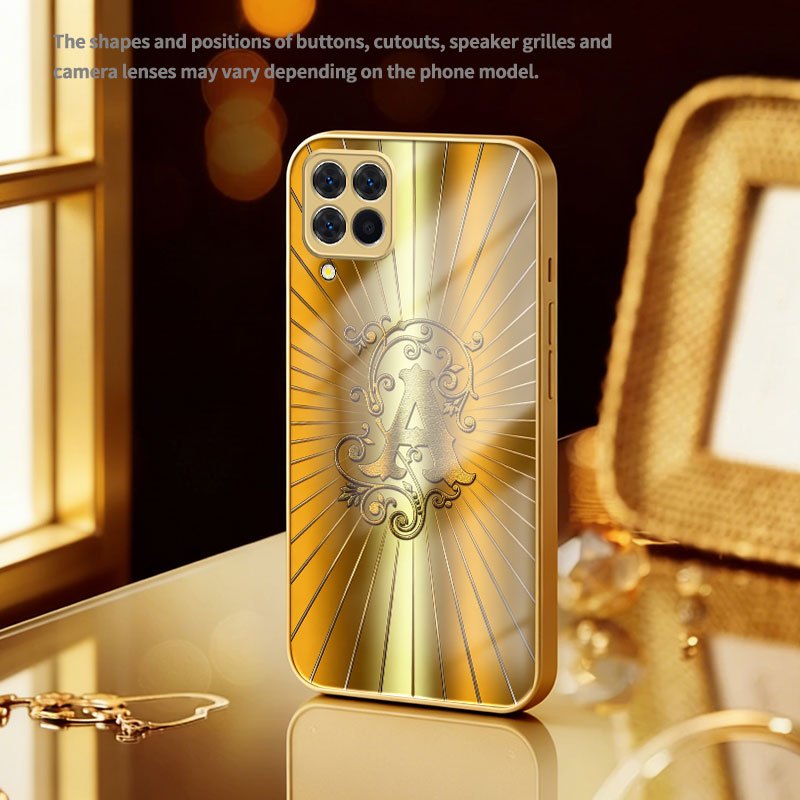 TEMU Phone Case: Golden Patterned Letter A Design, Metallic Golden Glass Case, Exquisite And Luxurious Feel. Suitable For Galaxy