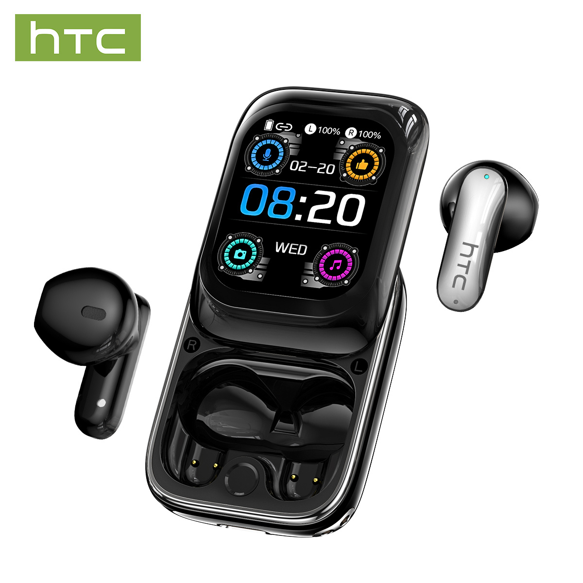 Htc Ne48 Side-sliding Wireless Earbuds, Colorful Hd Display Screen, Touch Control, In-ear Design, Multifunctional Control, Wallpaper , Ai Translation Earphones