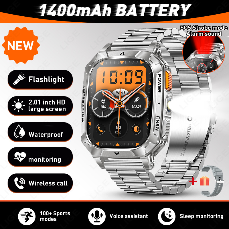 Image of Watch Fitness Trackers, 2.01-inch Hd, 1400mah Large-capacity Battery, Wireless Call, Red And White Led Flashlight, , 120 Mode, Fitness Tracking Watch, Buy 1pc Steel Watch Get 1pc Silicone Strap Free