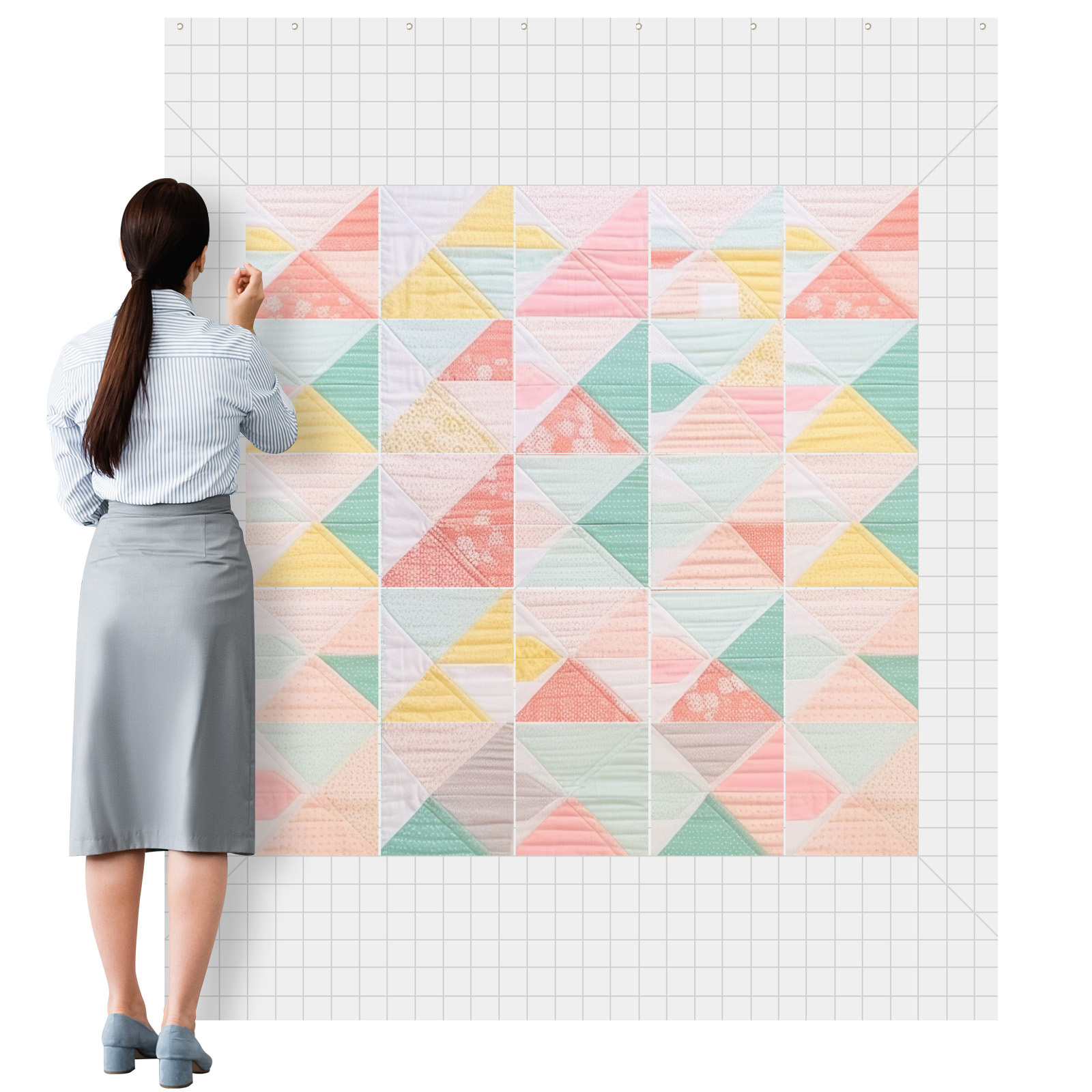 TEMU 1pc Quilt Design Wall Fabric Panel 72"x60" With 2" - Double-sided Flannel Fleece Suitable For Quilting, , Sewing Crafts, Pre-cut Grid Cloth For,