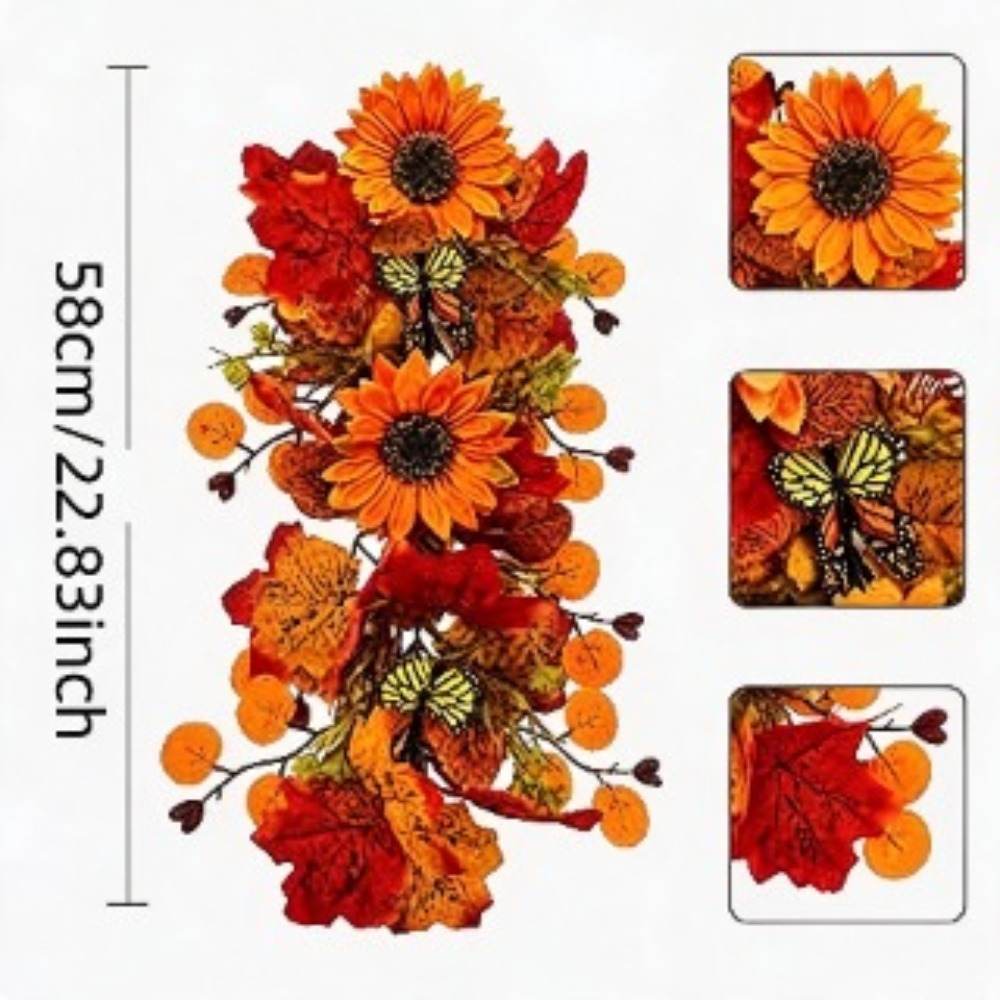 TEMU 1pc Autumn Sunflower Maple Leaf Wall Hanging Artificial Door Ornament, Suitable For Autumn Holidays Home And Outdoor Decor, Ideal For Table