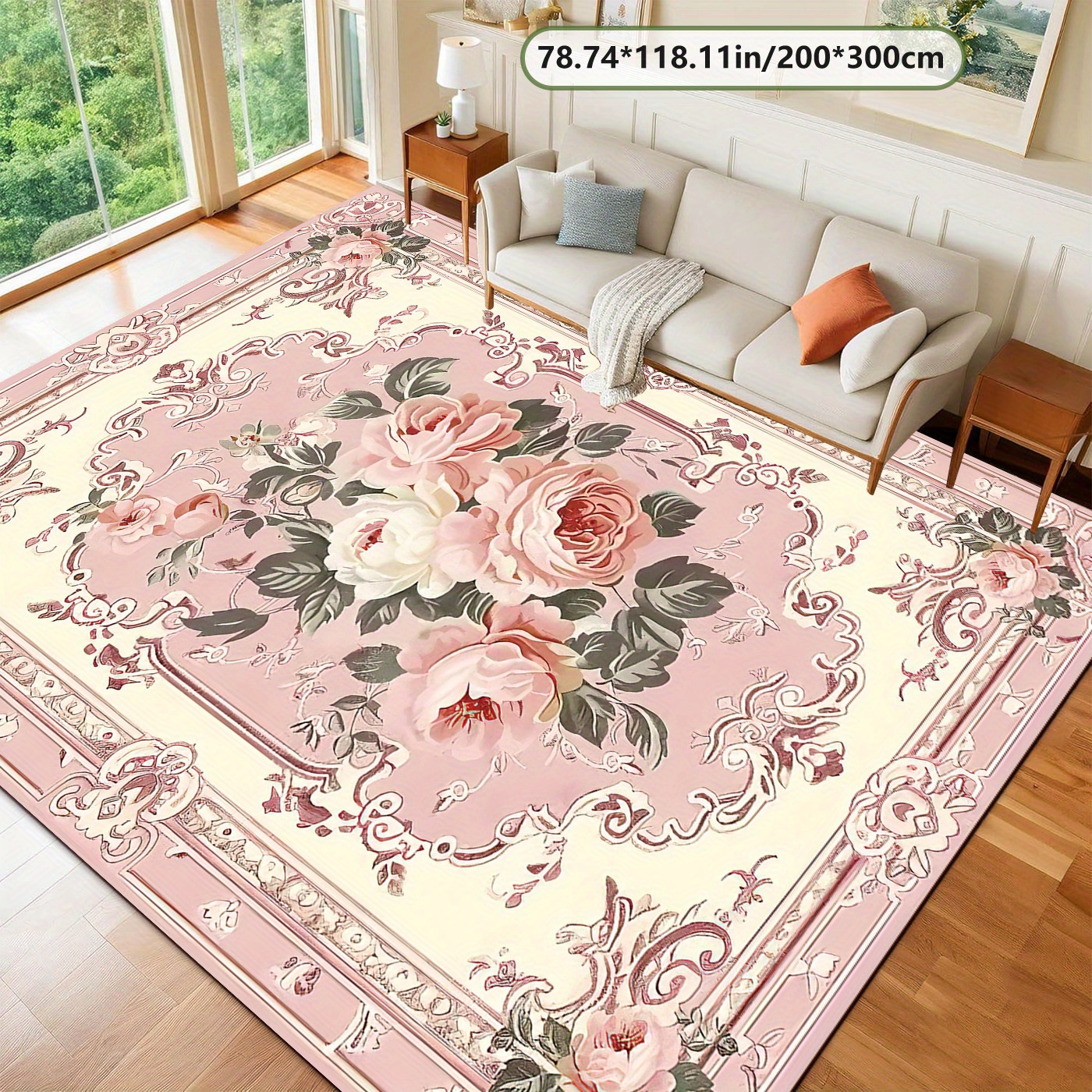 TEMU Soft Velvet   Dot Plastic Backing Bohemian Floral Pattern , Living Room Mat, Sofa Mat, Doormat, Bedroom Mat, Outdoor Mat For Multiple Scenes