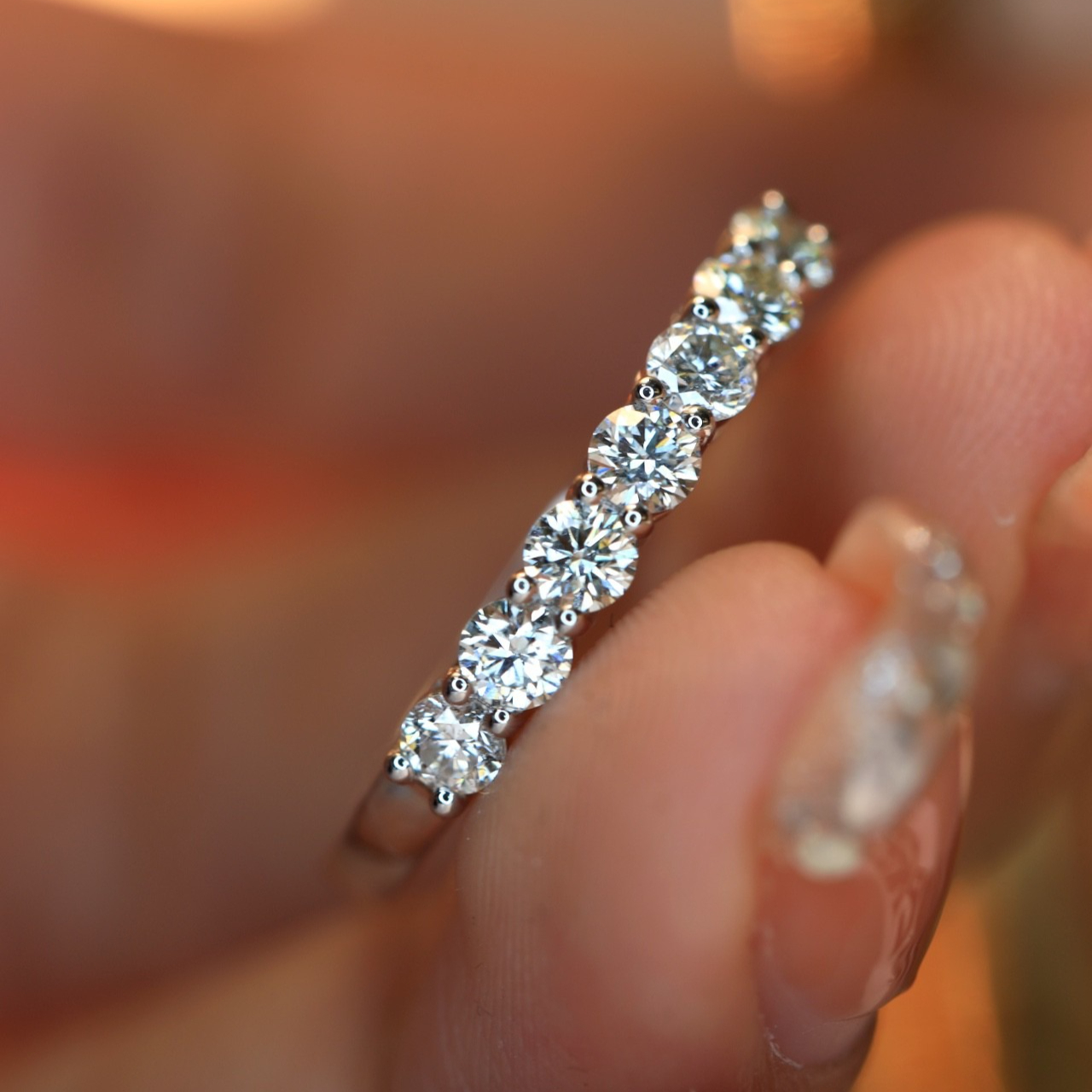 Unisex 0.7 Carat Moissanite Seven-Stone Ring, Elegant