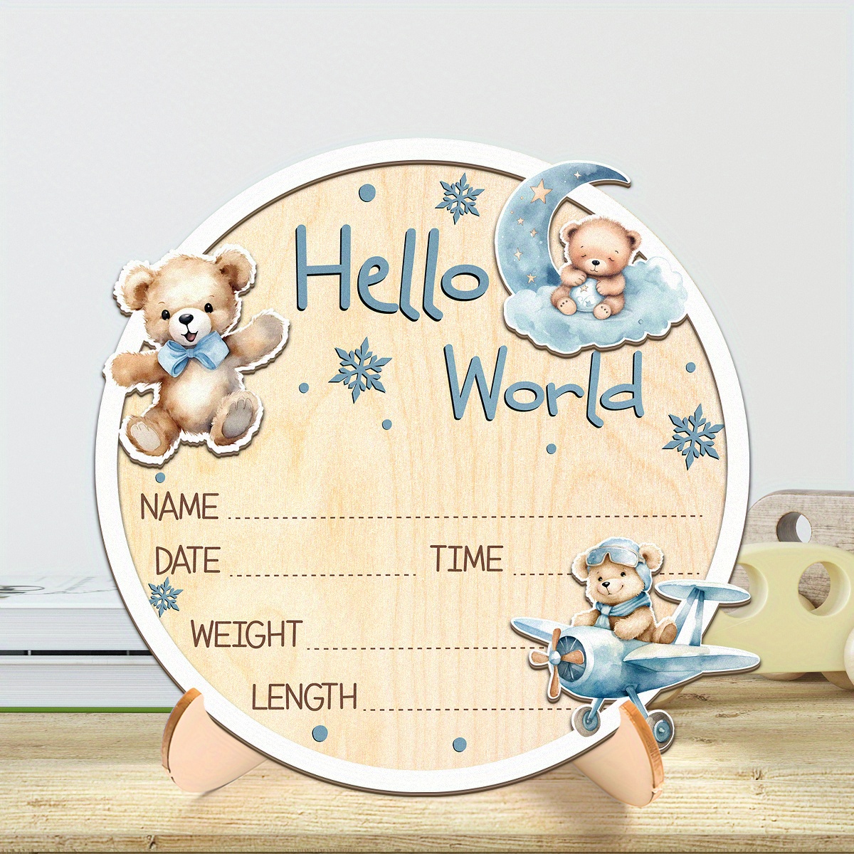 Image of 2d Flat, 2d Flat New Hot Selling! Wooden Birth Announcement Board With Bear Decoration, Weight And Length Chart, Name/date/time , Baby Shower Gift, Bohemian Style Newborn Keepsake, 2d Flat