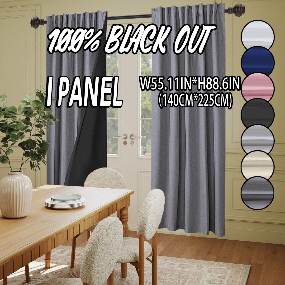 TEMU 1pc Nbpengd 1pc Blackout Thermal Insulating Curtain Suitable For Bedrooms, Rod Pocket Window Drapes With Laminated Lining, Modern Thermal Panels