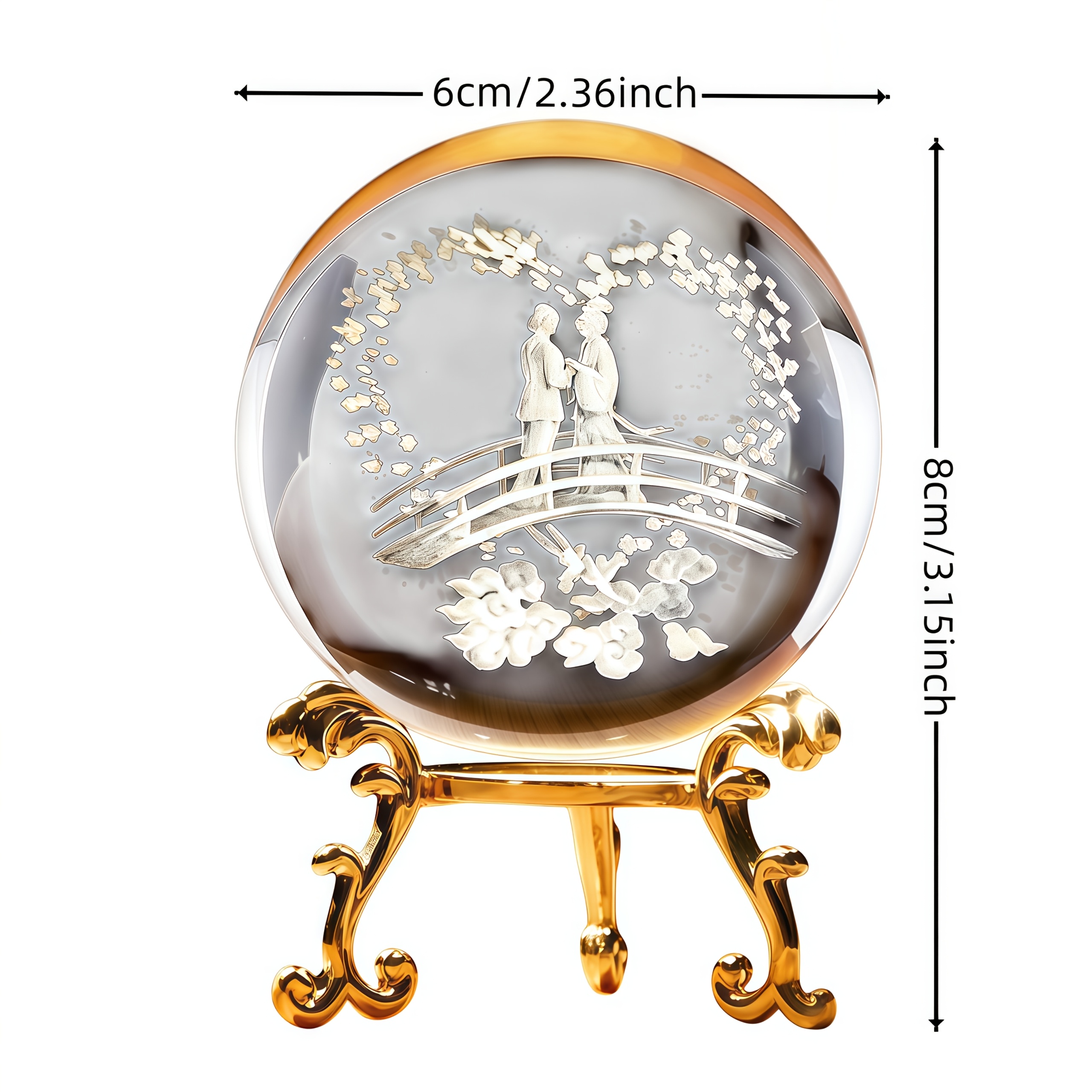 TEMU Chinese-style Cherry Bridge Crystal Ball With Laser-engraved Couple Scene & - Tabletop Ornament Suitable For, Wedding Gift, Anniversary Present,