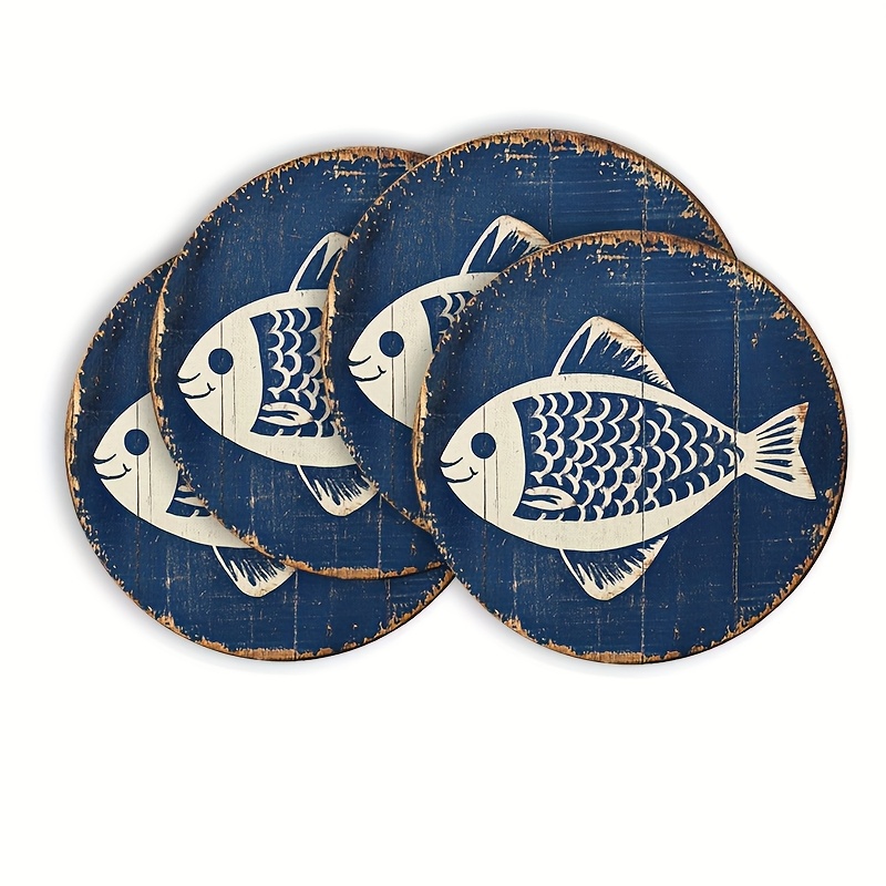 TEMU 6pcs Wood Fish-shaped Coasters - Humorous Table Protectors Suitable For Kitchens, Restaurants, Nautical & Coastal Table Decor, Durable Hand