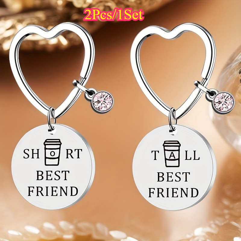 TEMU 2pcs Stainless Steel Best Friend Keychains Set, Durable & Modern Gift - Chic Friendship Accessory, Keychains
