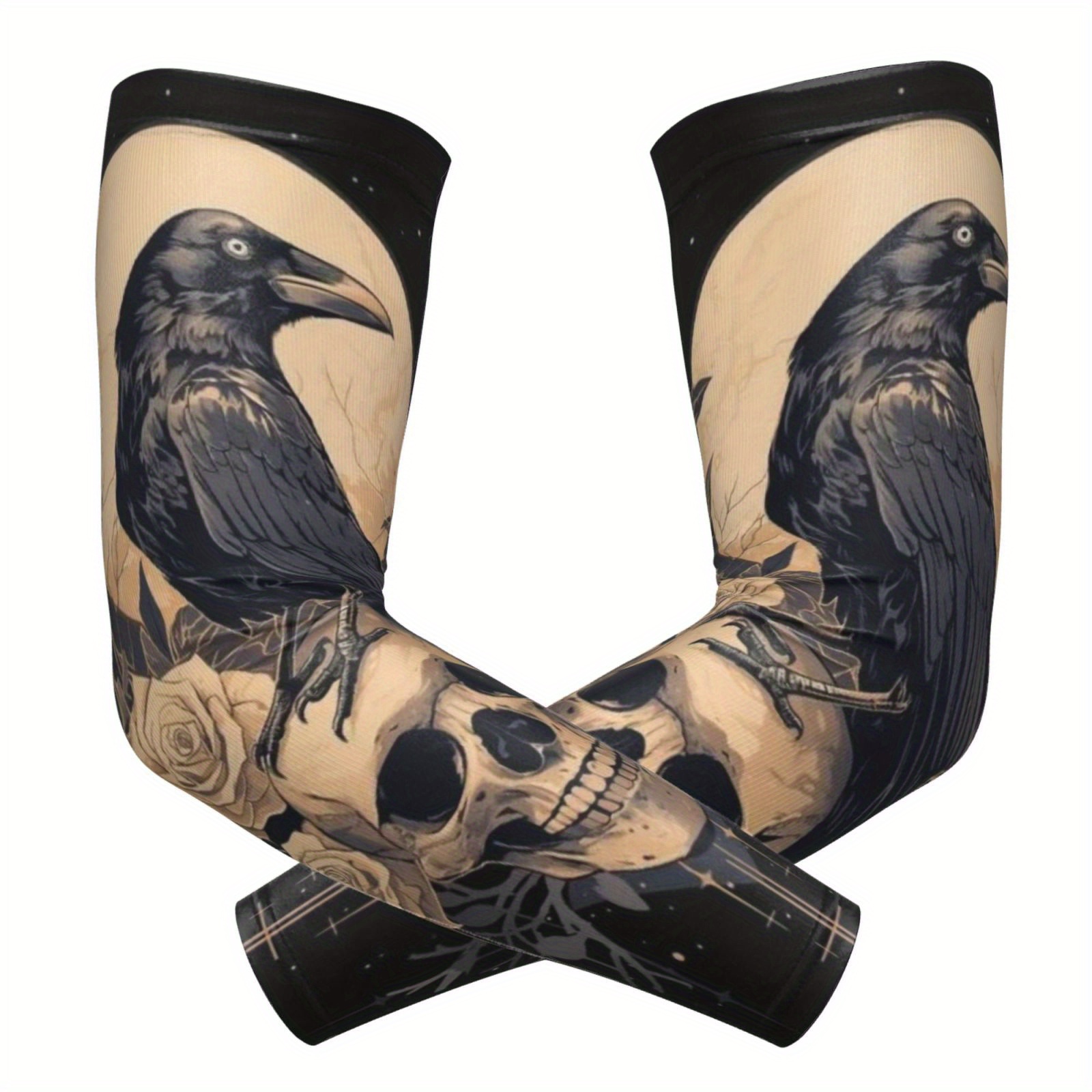 TEMU Par de fundas para con estampado de tatuajes de y rosa con calavera - Negro y marrón, estilo y , tejido de poliéster de punto, para uso diario y