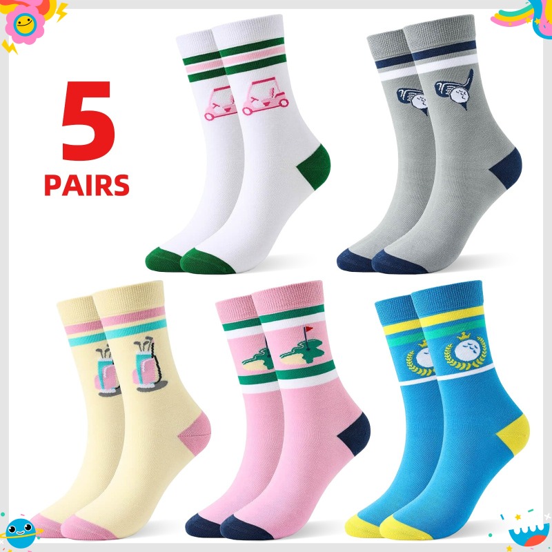 TEMU 5-pair Fun Golf Socks, Novelty Crew Socks With Round Neck, A Cool Golf Gift And Accessory For, Female Golfers, Wives, And Moms. Comfortable And
