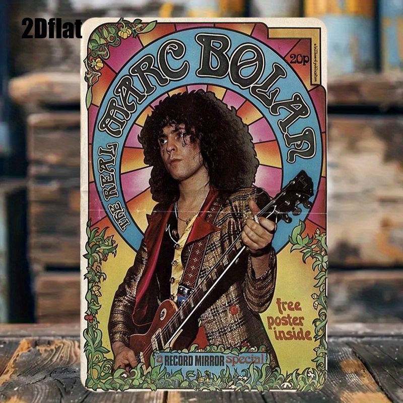 TEMU 2d Flat, 1pc Mark Vintage Wooden Sign - Mark With Guitar Vintage Rock Style - Psychedelic Colors - Wooden Wall Decor, Suitable For Home, Bar,